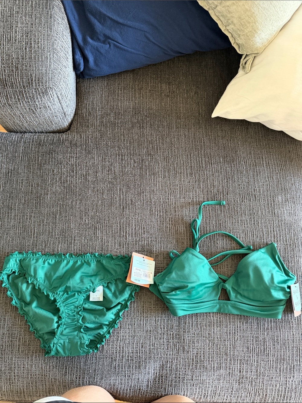 Shade & Shore Teal Green Ruffle Bikini Set - Halter Top & Scrunch Bottoms